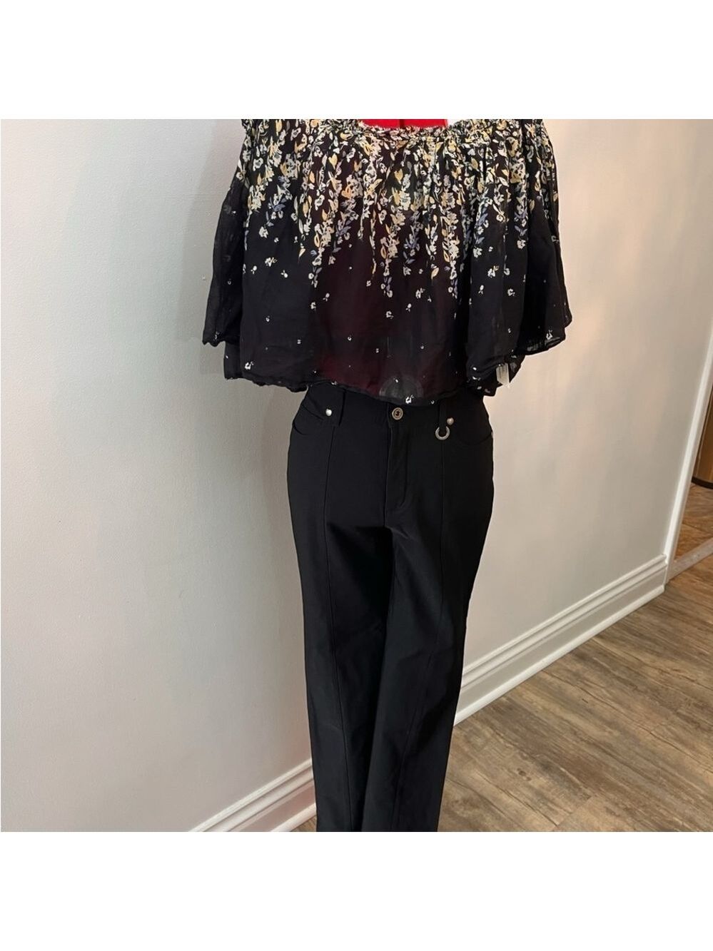 Simon Chang denim high rise, straight leg stretch